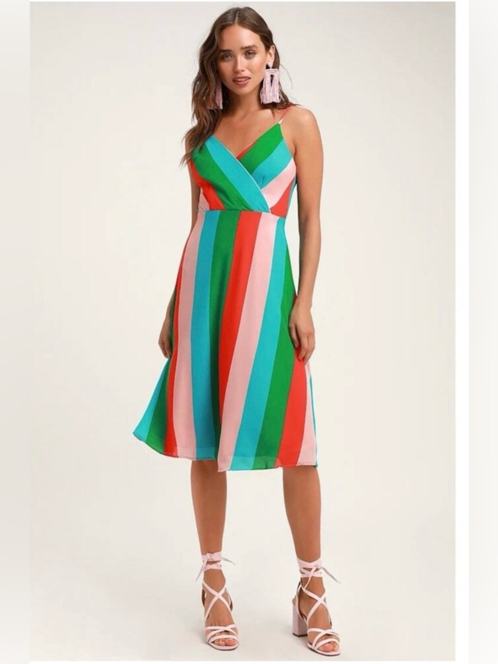 Lulus Vivacious Veronica Green Multi-Striped Midi Dress